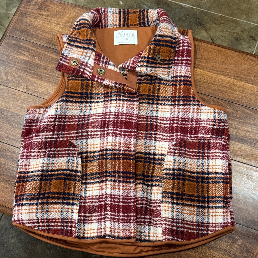 Plaid Vest Jacket in Burgundy & Tan - Natural Reflections